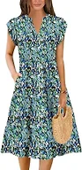 Summer Dresses for Women 2026 Elegant Classy Denim Dress Linen Business Casual Airy Skirt Plus Size T Shirt Midi Beach Clothes Boho Maxi Sundresses Fall Fashion Must Haves Blue Flower Small