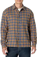 Amazon Essentials Men's Relaxed-Fit Long-Sleeve Flannel Shirt, Blue Dark Khaki Houndstooth Plaid, Medium