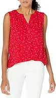 Amazon Essentials Women's Relaxed Fit Sleeveless V-Neck Woven Shirt, Red Leaf, Medium