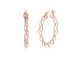 Yeidid 925 Sterling Silver 40MM Braided Hoop Earrings Plated in 18K Rose Gold 