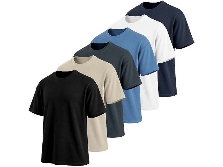 5Pk Mens Waffle Knit Drop Shoulder Tee
