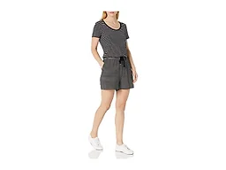 Amazon Essentials Women's Short-Sleeve Scoop Neck Romper with Elastic Waist, Casual Summer, Black Stripe, X-Large