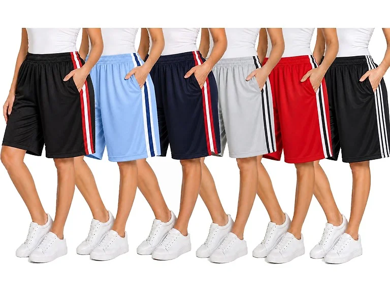 5Pk Womens Stripe Active Mesh Shorts