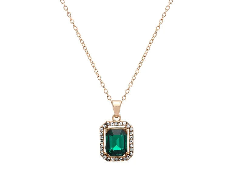 Green Crystal CZ Halo Necklace