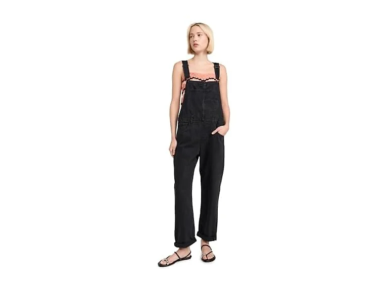 Free People Women (L) Ziggy Overalls Mineral Black