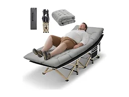 HABUTWAY Camping Cots for Adults with 600lbs Load Capacity, Folding Camping Cot with Mattress, Sleeping Cot for Adult with Carry Bags for Travel,Beach,Patio,Home Office,Nap Time(Grey)