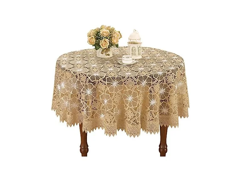 Beige Embroidered Lace Tablecloth 60