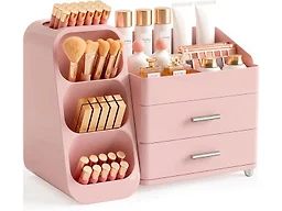 Booklov Large Makeup Organizer for Vanity Countertop, Pink