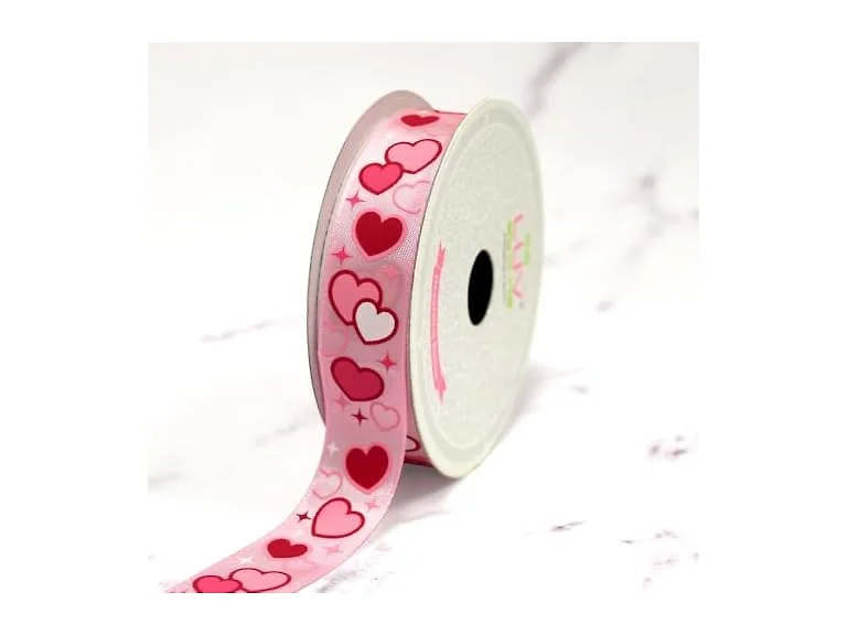 LUV Ribbons Satin 7/8" Valentine's Day Floating Hearts Ribbon