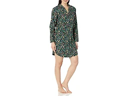 Amazon Essentials Women's Woven Flannel Notch Collar Nightgown (Available in Plus Size), Black Folkloric, Large