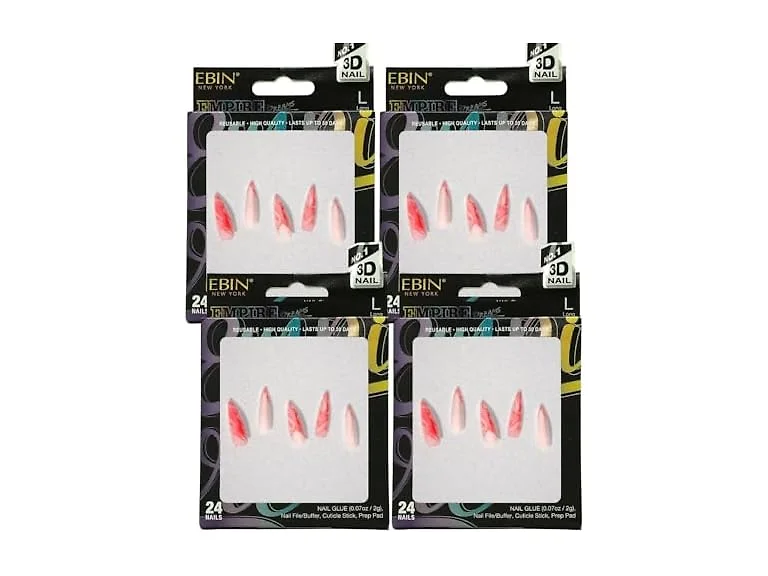 Ebin 3D Nail Lux Rose Extra Long Coffin 4 Pack