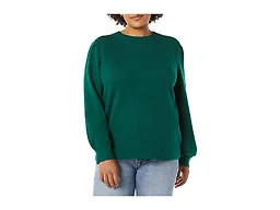 Amazon Essentials Women's Soft Touch Long Sleeve Pleated Shoulder Crewneck Sweater, Dark Green, Small
