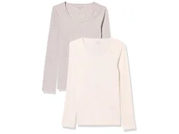 Amazon Essentials Women's Long Sleeve Slim-Fit Rib Scoop Neck Sweater, Fall Tops, Pack of 2, Grey/White, XX-Large