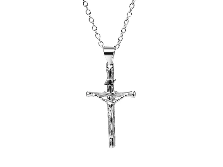 Silver Crucifix Cross Pendant Necklace