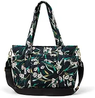 Amazon Essentials Women's Quilted Cotton Tote Handbag, Black Floral, One Size