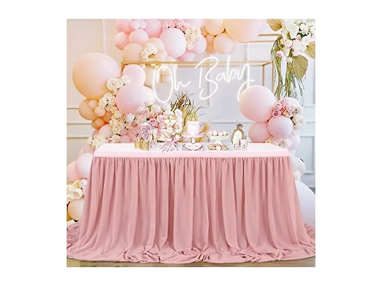 QueenDream Chiffon Table Skirt Dusty Rose 9ft