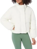 Amazon Essentials Women's Relaxed Fit Cropped Full-Zip Puffer Jacket with Snap Closure, Quilted Matte or Sherpa Fleece, Eggshell White, XX-Large