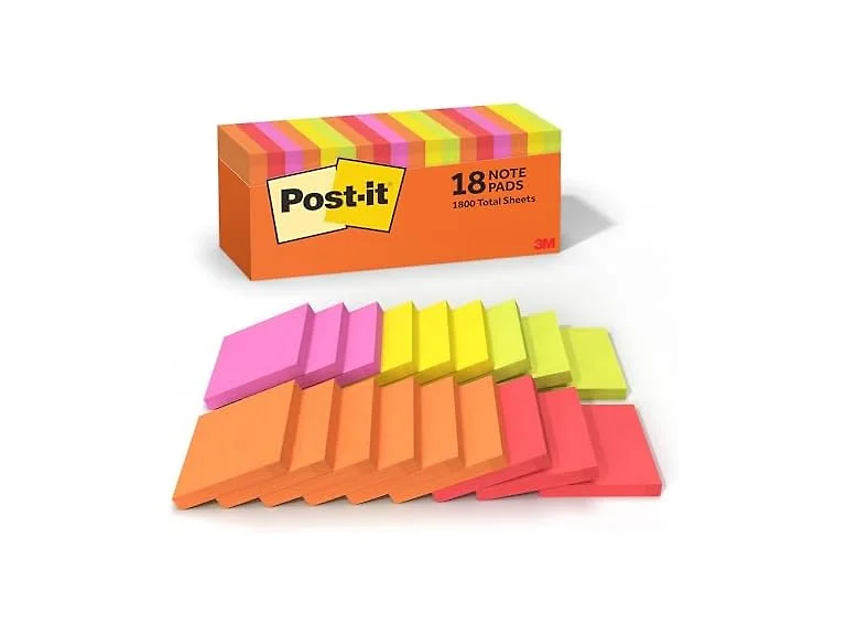 Post-it Notes, 3 x 3 in, Sunburst Collection, 18 Pads, 100 Sheets/Pad