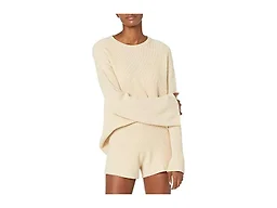 The Drop Women's Alice Crewneck Back Slit Ribbed Pullover Sweater, Creme Brulee, XXS
