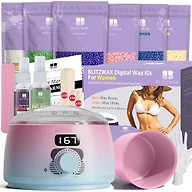BLITZWAX Waxing Kit for Women, Pink Blue Gradient Hard Wax Warmer Home Use
