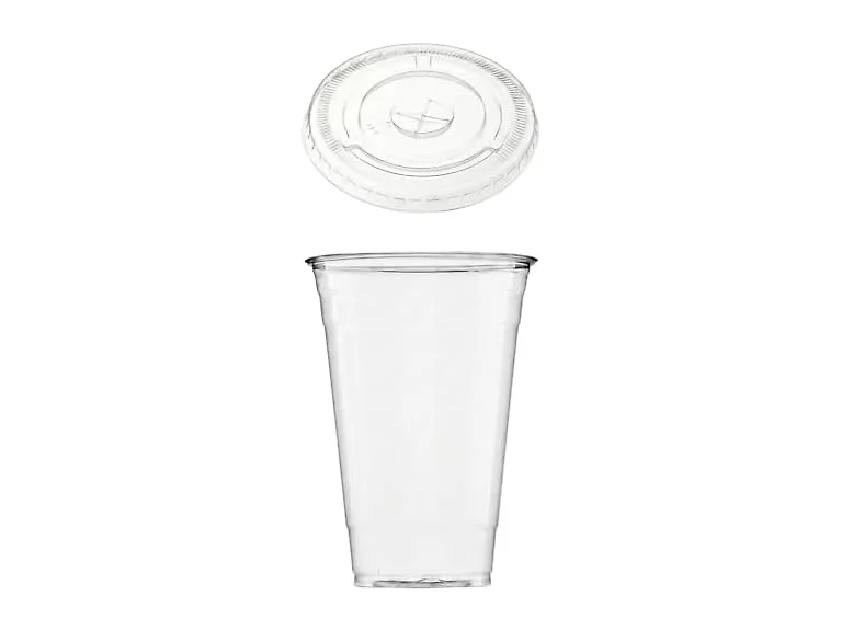 TLAPS 24 oz Crystal Clear Plastic Cups with Flat Lids 100 CT 