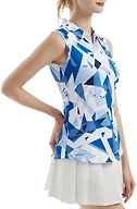 FKEEP Women's Sleeveless Polo Golf Tennis Shirt Tank Tops T-Shirts V-Neck with Collar Quick Dry Workout Athletic (White Squares, XXL)