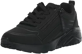 Skechers Kids Girls Uno Lite - Easy Zip Sneaker, Black/Black, 13 Little Kid