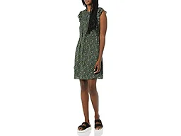 Amazon Essentials Women's Relaxed Fit Lightweight Georgette Flutter Sleeve Shift Dress Dress, -Dark Green, Floral, X-Large