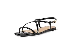 Amazon Essentials Women's Flat Strap Sandals with Memory Foam, Black Patent, 10