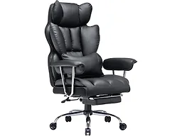 Efomao Big and Tall Office Chair with Foot Rest 400LBS, PU Leather Computer Chair, Heavy Duty Executive Office Chair with Lumbar Support, Black Home Office Chairs