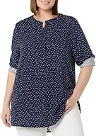 Amazon Essentials Women's Long-Sleeve Relaxed Fit Popover Blouse, Collared Business Casual Work Shirt, Navy Blue Dot Print, XX-Large