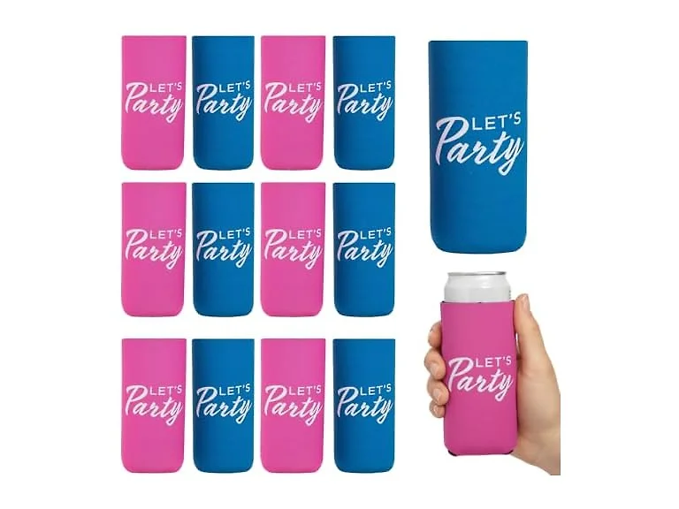 Slim Fit Can Coolers, 12 Pack, Lets Party Design