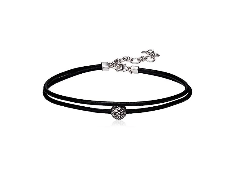 Lucky Brand Womens Leather Choker Necklace, Silver