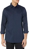 Amazon Essentials Men's Regular Fit Long Sleeve Wrinkle Resistant Stretch Dress Shirt, Navy Geo Print, Medium