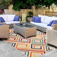 Superior Indoor Outdoor Area Rug, Perfect for Patio, Bedroom, Kitchen, Laundry Room, Entryway, Office, Playroom, Carpet Cover, Modern Geometric Farmhouse, Ares Collection, 6' x 8' 10", Cream