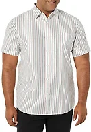 Amazon Essentials Men's Slim-Fit Short-Sleeve Poplin Shirt, Pink Teal Blue Stripe, Small