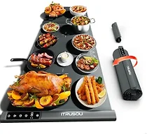 Expandable Warming Mat for Food – iTRUSOU 38"x16" Silicone Warming Tray with 7 Temp Settings, Switchable℃/℉, 99H Timer, Child Lock – 2 Panels Custom Sizes for Energy Efficiency