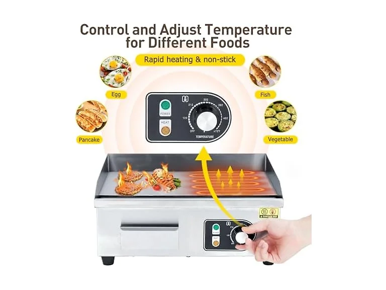 Commercial Electric Griddle 14" – 1500W/3000W Stainless Steel Flat Top 