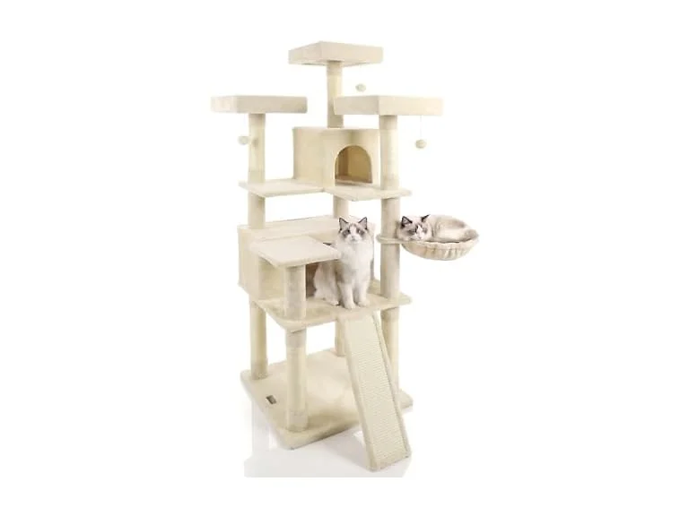 DORTALA Multi-Level Cat Tree, 65" Tall Cat Tower Beige