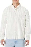 Amazon Essentials Men's Modern Oversized-Fit Cotton Button-Down Oxford Shirt, Ivory Light Sage Green Stripe, X-Small