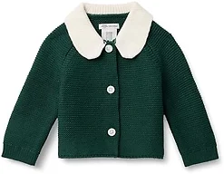 Amazon Essentials x Sofia Grainge Unisex Toddlers' Peter Pan Collar Sweater Jacket, Soft Cotton Knit with Stretch, Dark Green, 2T