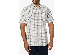 Amazon Essentials Men's Slim-Fit Short-Sleeve Poplin Shirt, Pink White Buffalo Plaid, Large
