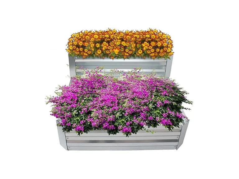 Sunnydaze 2-Tier Steel Garden Bed, Silver
