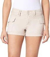 WallFlower Women's Luscious Curvy Twill Cargo Shorts 3" Mid-Rise Insta Stretch Juniors, Stone, 1