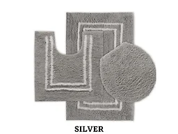 St Mary's 5020 3 pc Cotton Bath Rug Set w/ Lid Silver