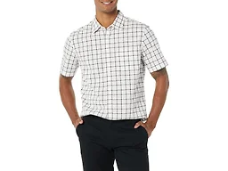 Amazon Essentials Men's Short-Sleeve Regular-Fit Stretch Poplin Shirt Shirt, -Pink/White, Buffalo Plaid, Small