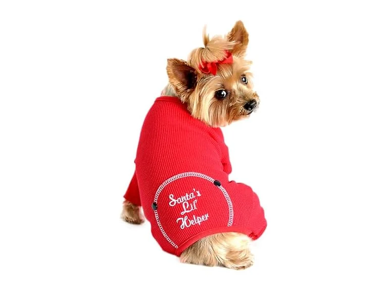 Santa's Lil Helper Holiday Dog Pajama, Red Thermal