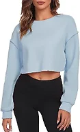 FKEEP Cropped Sweatshirts for Women Long Sleeves Crewneck Pullover Crop Tops Oversized Fit Blue