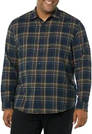 Amazon Essentials Men's Regular Fit Long-Sleeve Flannel Shirt, Soft Brushed Cotton, Lightweight yet Warm, Brown Dark Navy Plaid, Large
