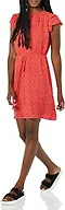 Amazon Essentials Women's Relaxed Fit Lightweight Georgette Split Neck Flutter Sleeve Shift Dress, Poppy Red Floral, Small